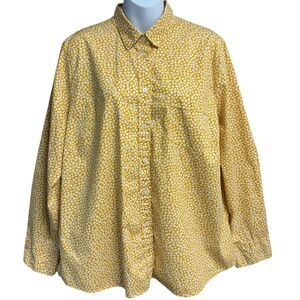 JCrew Cotton Blend Poplin Shirt Women Plus Size 2X Yellow White Floral Button Up